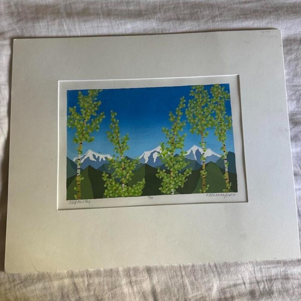 Montana K Bonnema Leslie Deep Blue Sky Serigraph Print Matted Aspen Mountains